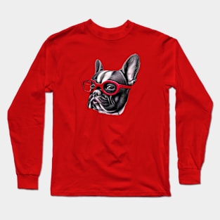 Funny French Bulldog Mama With Glasses Long Sleeve T-Shirt